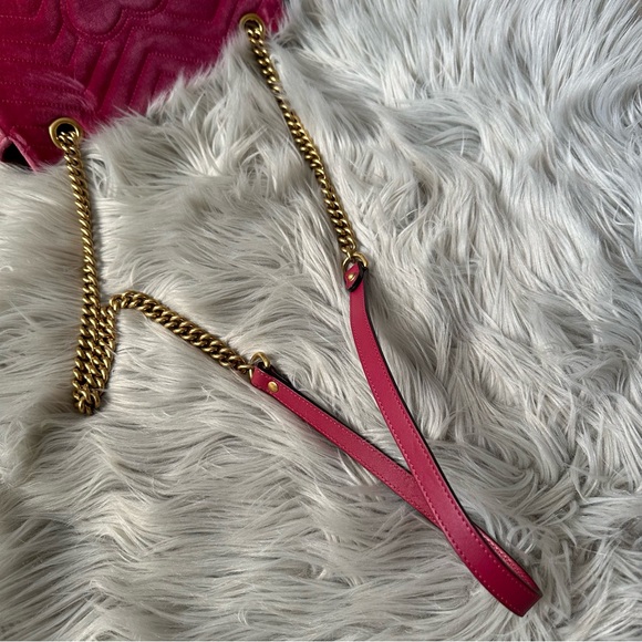 GUCCI Velvet Matelasse Small GG Marmont Shoulder Bag Crossbody Pink - Picture 17 of 17